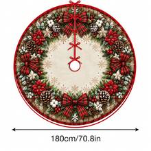 1pc Red & Black Plaid Bow & Pinecone Pattern Christmas Tree Skirt, Elegant Holiday Decor, 5 Sizes, Unisex Holiday Gift, Suitable For Home And Party Christmas Decor - Red and Black Plaid Bow Pinecone - View 11