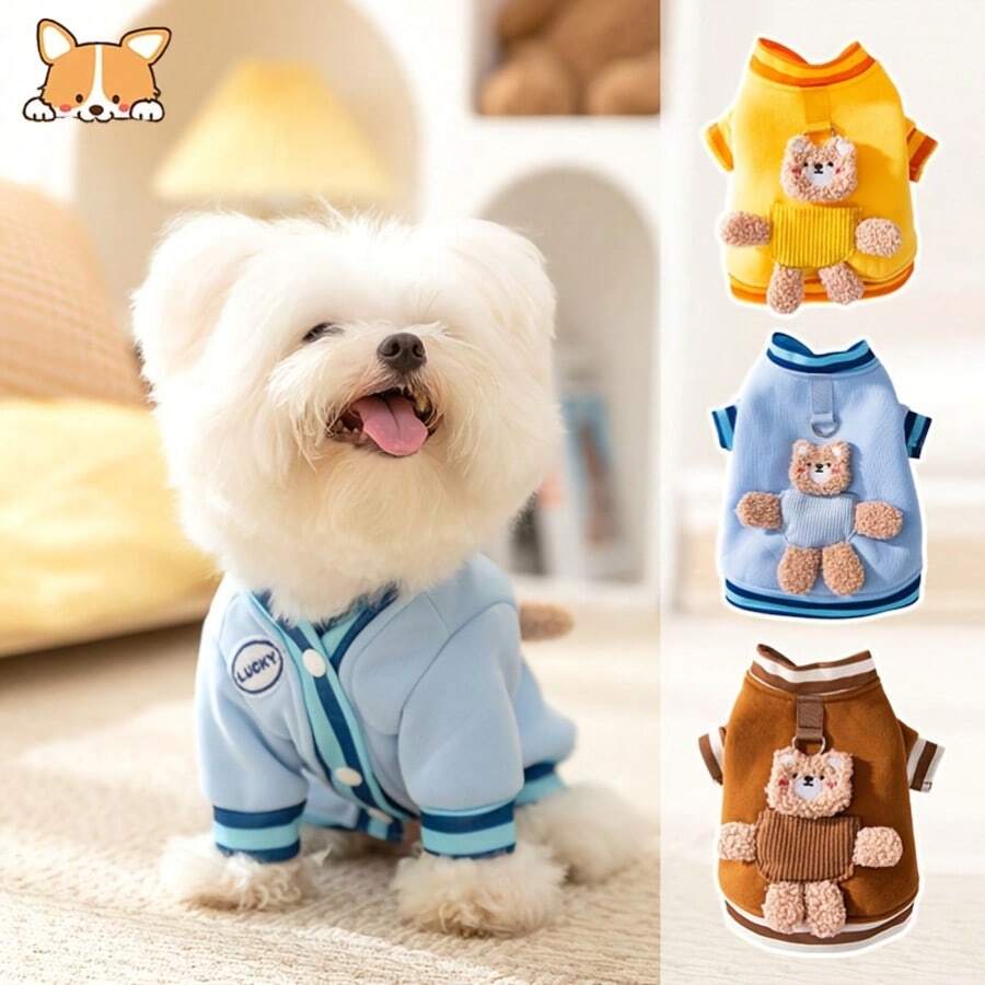 6pcs Cute Cartoon Bear Hoodie For Small And Medium Dogs, Cat Teddy Pet ...