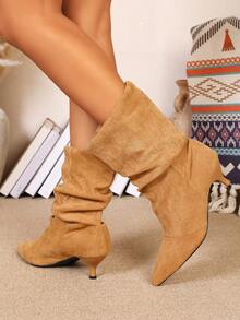 Women's New Stiletto Heel Elastic Slim Fit Sock Boots Mid-Calf Ankle Boots - Ginger - View 7