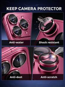 3入組 [2026新款] 階梯式原機相機品質鏡頭保護貼，相容 iPhone 18 Pro/18 Pro Max – 酒紅色，9H+ 鋼化玻璃，HD 高清，防刮、防碎、無氣泡，易安裝，相容手機殼 - 酒紅色 - 查看 4