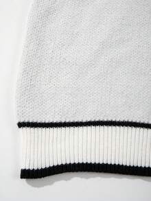ANDREILEE Men's Streetwear Minimalist Letter V-Neck Button Striped Knit Cardigan Jacket, Unisex Casual Loose Fashion Open Front Top, Spring Autumn Winter - White - View 8