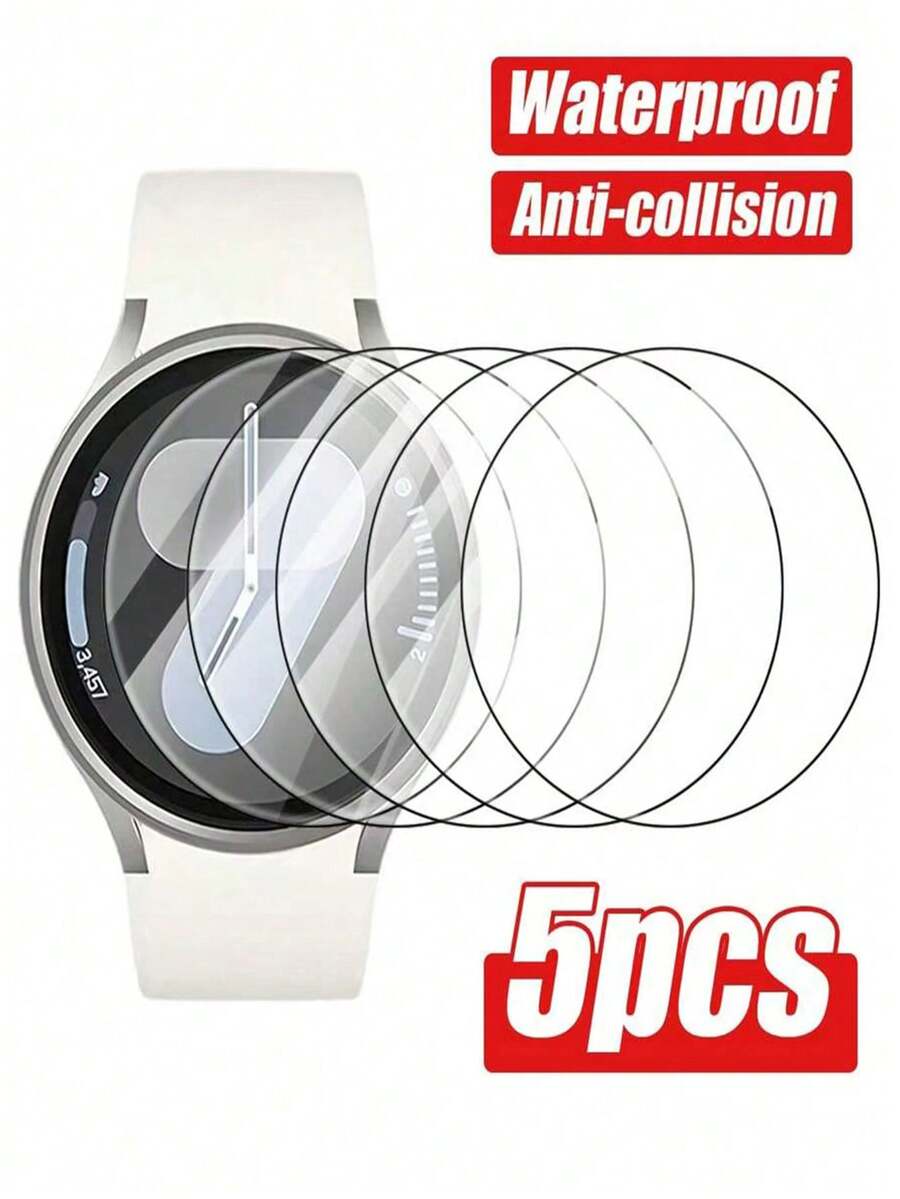 5pcs Galaxy Watch 40mm/44mm Universal Tempered Glass Screen Protector, High Definition Curved Full Coverage Protective Film, Waterproof & Anti-Collision, Easy Installation, Compatible With Samsung Galaxy Watch Smartwatch Accessories - 5 PCS - View 1