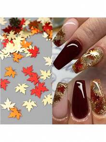 3-Color Round Box Of Maple Leaf Nail Glitter, Three Boxes Of Autumn Holographic Gold Leaf Embellishments, DIY Autumn Nail Art Decoration Accessories - Multicolor - View 5