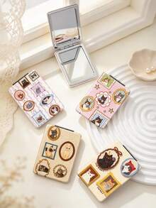 1PC Ins Cat Pet Series Portable Vanity Mirror, Foldable Lightweight Ultra-Thin Convenient Hand Mirror, Durable PU Leather, Suitable For Multiple Scenarios And All People, Foldable Rectangular Mirror, Pocket Mirror, Cartoon Star Letter Cat Frame Pattern Design, Exquisite Delicate Structure, Durable Reliable Drop-Resistant, Easy To Carry, Handheld Makeup Mirror, 180° Flip Cover Multi-Function Mini Mirror, Compact Mirror, Mirrors, Daily, Holiday, Birthday, Valentine's Day - Multicolor - View 1