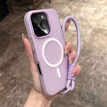 2件組[手機殼 + 掛繩]，清新色果凍感 2合1 磁吸手機殼，相容 iPhone 16 17 16e 17e，磨砂手感防摔硬殼，相容 iPhone 15 14 13 11 16 Pro Max 17 Pro Max 18 Pro Max 12 - 紫色 - 查看 2