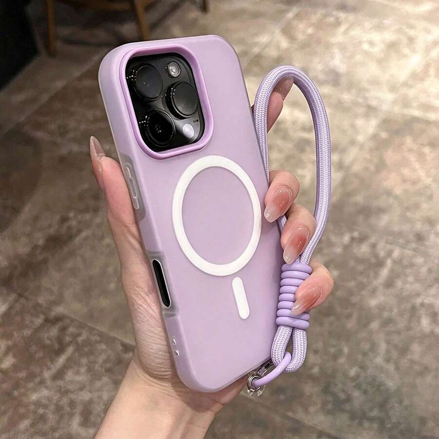 2件組[手機殼 + 掛繩]，清新色果凍感 2合1 磁吸手機殼，相容 iPhone 16 17 16e 17e，磨砂手感防摔硬殼，相容 iPhone 15 14 13 11 16 Pro Max 17 Pro Max 18 Pro Max 12