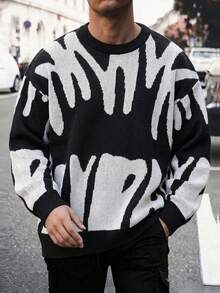 Teen Boys Black Crew Neck Pullover Sweater, Simple Casual Warm Soft Knit - Black - View 8
