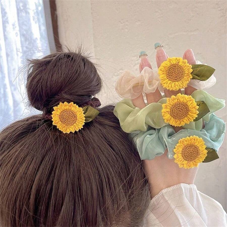 1pc Sunflower Scrunchie - Fashion Mesh Design, Multiple Colors ...