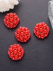4pcs/Set Half Ball Shaped 3D Pearl Flower Design Metal Button, Versatile Accessory For Women Coats, Cardigans, Jackets, Sewing, Gift Wrapping, Handcrafts, Floral Arrangements, Shoes, Hats DIY - Bright White K - View 18