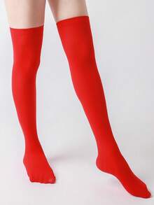 1 Pair Women's Solid Color Thigh High Socks, Soft Stretch Thigh High Stockings, Preppy Lolita Style For Fall Outfits, Cosplay & Daily Wear - Multicolor - View 12