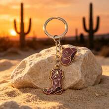 Western Cowboy Boots & Hat Metal Car Keyring, Colorful Drip Oil Pendant, American Country Style Keychain - Western Style - View 4