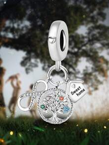 1pc Family Tree Pendant, Suitable For DIY Bracelets, Necklaces, Bangles And Other Jewelry Making, Perfect Gift For Women And Girls - Silver - View 6