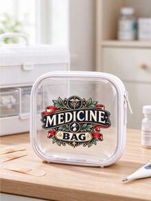 Medical Related Pattern Double Zipper Transparent Storage Bag, Hair Accessory Storage Bag, Multi-Purpose Portable Small Item Box, Makeup Sponge Organizing Bag, Easy To Classify And Store Powder Puff Cotton Swabs And Miscellaneous Small Items - Multicolor - View 8