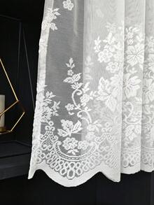 1件/2件裝蕾絲短窗簾，花卉提花設計，蕾絲門簾，小窗透光薄紗窗簾，輕量遮光透明窗簾，穿桿式窗簾，櫥櫃遮蓋裝飾窗簾 - 白色 - 查看 7