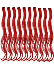 10Pcs Colored Wavy Clip In Hair Extensions, Long Curly Hair Pieces, Multi Colors Available For Party Cosplay Daily Hairstyle - Multicolor - View 8