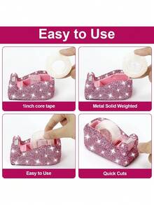1PC Shiny Elegant Rhinestone PVC Tape Dispenser, Effortless Transparent Tape Cutter, Masking Tape Cutter, Stationery, School Supplies, Office Supplies, Office Desk Accessories, Ribbon Cutter - Multicolor - View 4