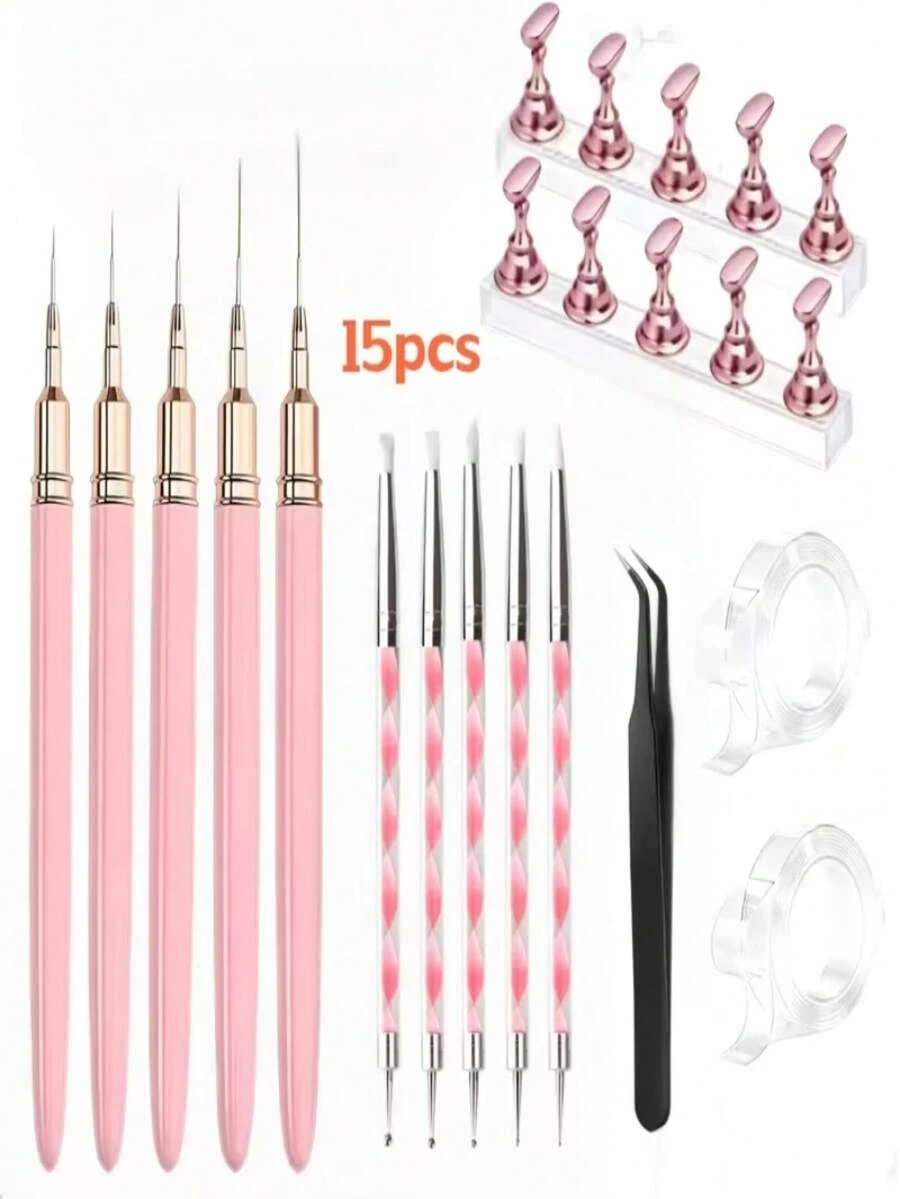 15 Pcs Nail Art Tool Set, Complete Manicure Kit For Nail Hand Painting And Nail Art Practice, Suitable For Nail Salon And Home Use - Multicolor - View 1