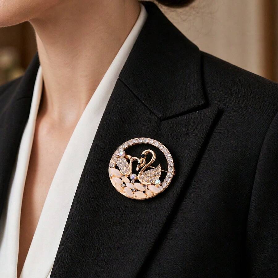 Cross-Border Rhinestone Flower Swan Brooch Elegant Gold Tone Brooch Decoration Pin Suitable For Suit Coat Dress Wedding Party Women - Multicolor - View 1