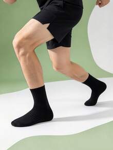 1/5/10/20 Pairs Men's Solid Color Minimalist Mid-Calf Socks, Striped Compression Anti-Slip Shock-Absorbing Sports Socks, Casual Everyday Socks - Multicolor - View 4
