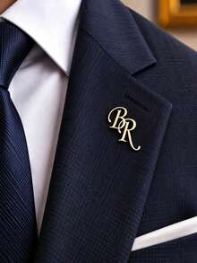 Personalized Initial Lapel Pin, Customized Name Brooch, Groom And Groomsmen Pin, Stainless Steel Jewelry Wedding Gift, Unisex Initial Brooch - Multicolor - View 4
