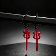 1pair Gothic Red Trident Drop Earrings Halloween Devil Pitchfork Dangle Hook Earrings Punk Alternative Jewelry - Trident Earrings - View 6