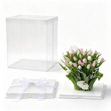 White Transparent Birthday Gift Box Party Gift Packaging Box, Thickened PET Material Single/Double/Triple Layer Gift Storage Box (With Random Ribbon), Floral Bouquet, Collectible Dust-Proof Display, 18th Birthday Gift For Men - White - View 2