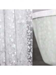 1pc Fashion Pebble Pattern EVA Shower Curtain, Waterproof No Chemical Odor Transparent Liner, Without Hooks, Bathroom Door Draft Stopper - Clear - View 6