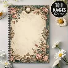 1pc Vintage Pink Floral Golden Frame Design Notebook, Journal With 100 Pages, Ideal Personal Organizer For Daily Planning, Travel Notes, Study Notes, Perfect Gift For Birthday, Back To School, Christmas - 1 Pack (50 Sheets/100 Pages) - View 12