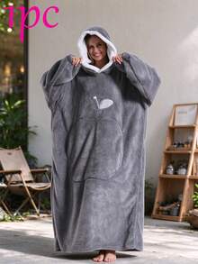 1pc Oversized Wearable Hoodie Blanket, Loose Fit, Super Soft Warm Fleece Hooded Robe, Front Apple-Shaped Pocket, Large Pocket Design, Unisex, Perfect Gift Choice, Comfortable Home Leisure Wear, Sofa Lounge And Holiday Gift Choice, Bathroom Decor - Multicolor - View 13