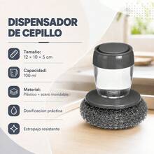 Steel Scouring Pad With 100ml Soap Dispenser, Pot And Pan Cleaning Brush With Ergonomic Grey And Transparent Plastic Handle - Predetermined - View 5