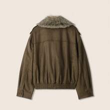 Fashionable Slouchy Faux Fur Long Sleeve Jacket - Grayish Brown - View 3