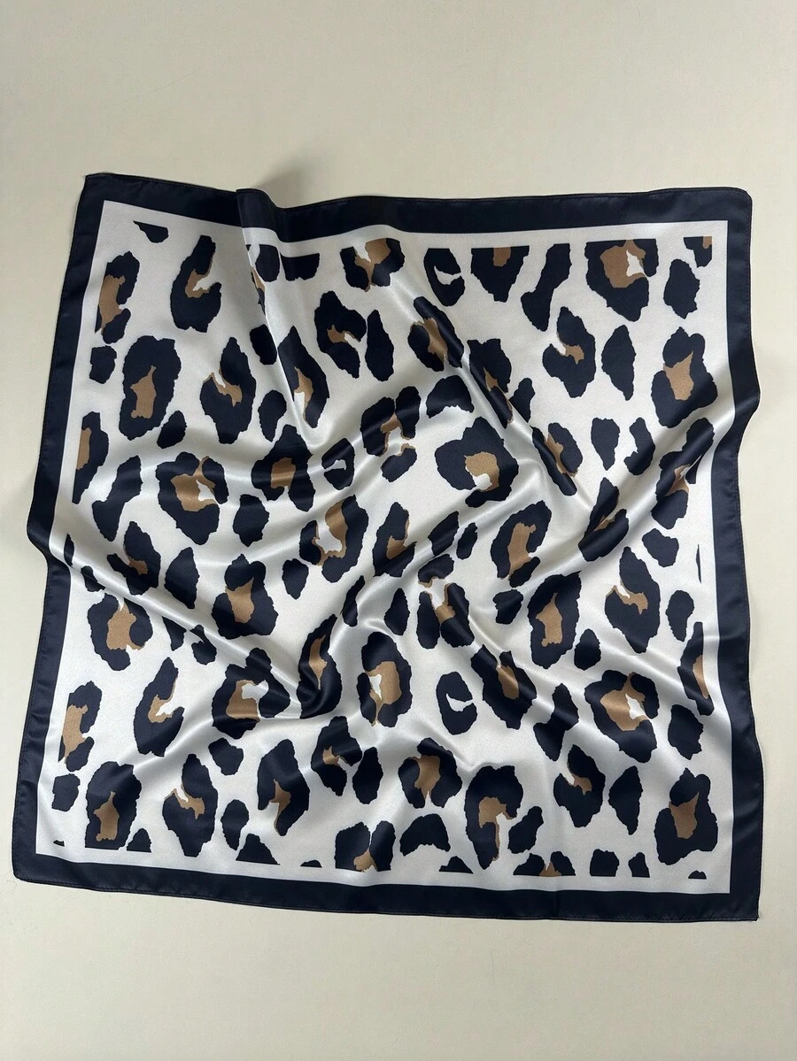 1pc Women's Classic Leopard Animal Print Square Scarf Elegant Neck Scarf Headscarf Satin Hair Accessory - Multicolor - View 1