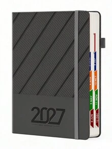 2027 English Twill Notebook - Student Notebook - Daily Time Management And Efficiency Planner - Multicolor - View 4