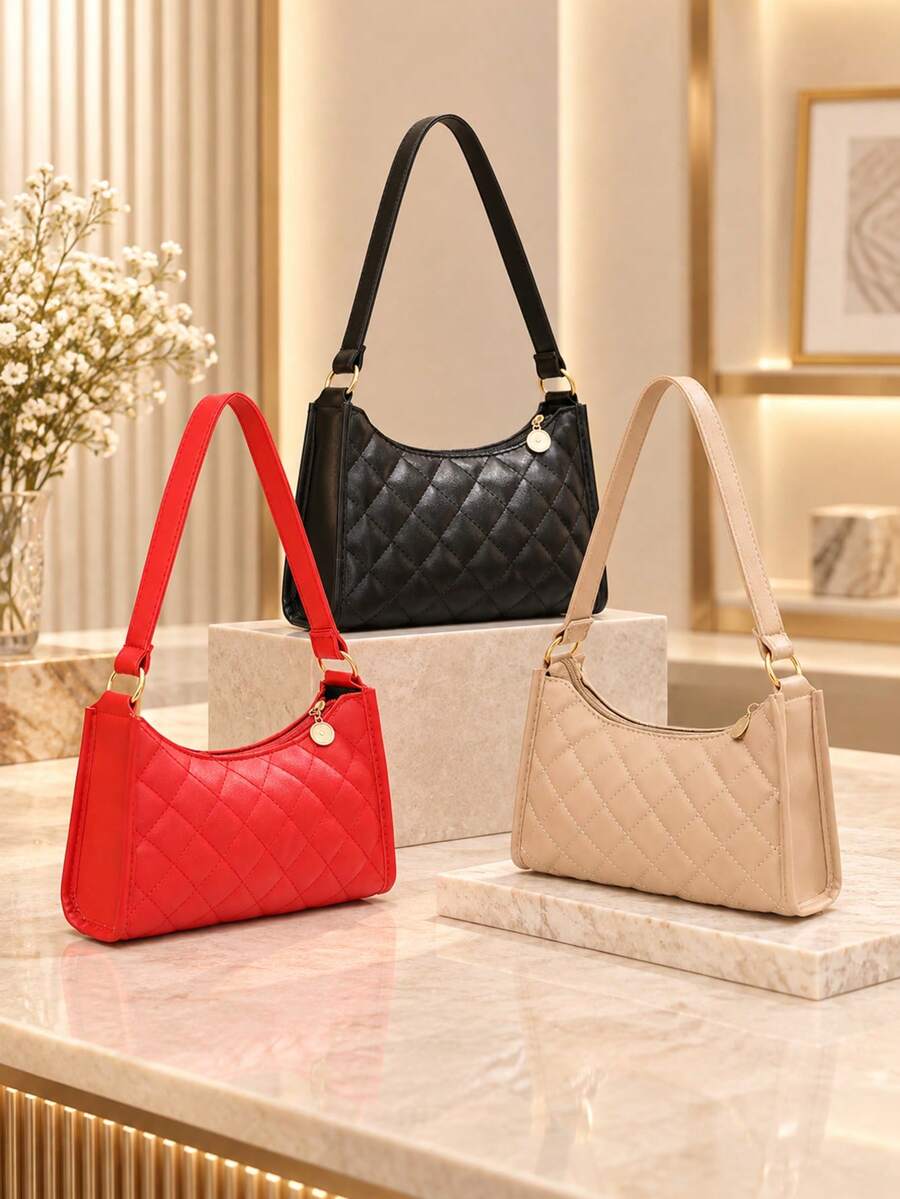 1pc Women's Classic Quilted HOBO Underarm Bag, Adjustable Shoulder Strap One Shoulder Small Bag, Luxury Versatile Daily Commute Bag - M1935 - View 1