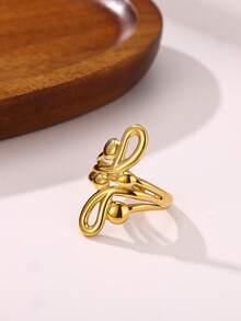 Smooth Double Ball Bead Ladies Open Ring Gold Color Geometric Pair Rings Simple Aesthetic Jewelry Gift - Yellow Gold - View 7
