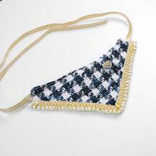 1pc Cat Drool Bib, Elegant Plaid Pet Triangle Scarf, Pearl Gold Trim, Fashion Decorative Collar For Cats And Dogs - Multicolor - View 4