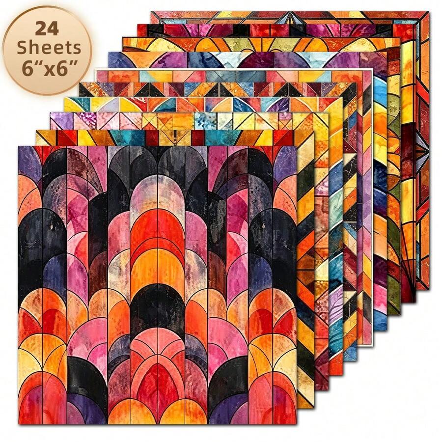 24 Sheets 6x6 Inch Square Vintage Art Decorative Colorful Painted Glass ...