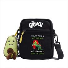 The Grinch 300pcs/Christmas Green Monster Small Square Bag New Cute Shoulder Bag Colorful Simple Canvas Zipper Print Crossbody - Multicolor - View 16