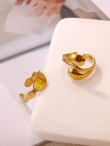 Smooth Double Ball Bead Ladies Open Ring Gold Color Geometric Pair Rings Simple Aesthetic Jewelry Gift - Yellow Gold - View 1