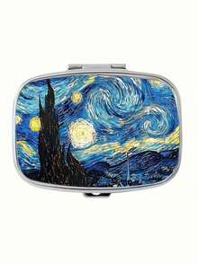 Hộp đựng thuốc cầm tay hợp kim họa tiết Đêm đầy sao của Van Gogh, hộp lưu trữ 2 ngăn kèm gương trang điểm, hộp đựng thuốc gấp gọn chống ánh sáng kín khít - Một cỡ - Xem 7