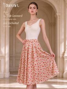 DonsGirl Elegant Floral Print Long Skirt Suitable For Classical Lyrical Ballet Performance - Rose Red - View 4