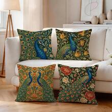4pcs/1pc Vintage Floral Peacock Pattern Pillow Case Without Insert, Single-Sided Printed Pillow Case, Suitable For Living Room Bedroom Home Decor, All Season Pillow Case - Multicolor - View 7