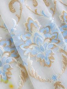 1PC Grommet Top European Style High-End Embroidered Sheer Curtain, Blue And White Wedding Style Vintage Classic Window Sheer For Living Room, Balcony, Bedroom - Multicolor - View 7