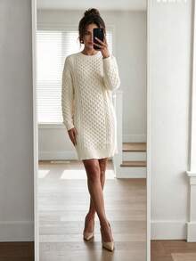 SUNSTORY Women's Autumn French Elegant Solid Color Sweater Dress, Suitable For Party, Gathering, Christmas, Work, Commute, Shopping, Daily Wear - Champagne - View 2