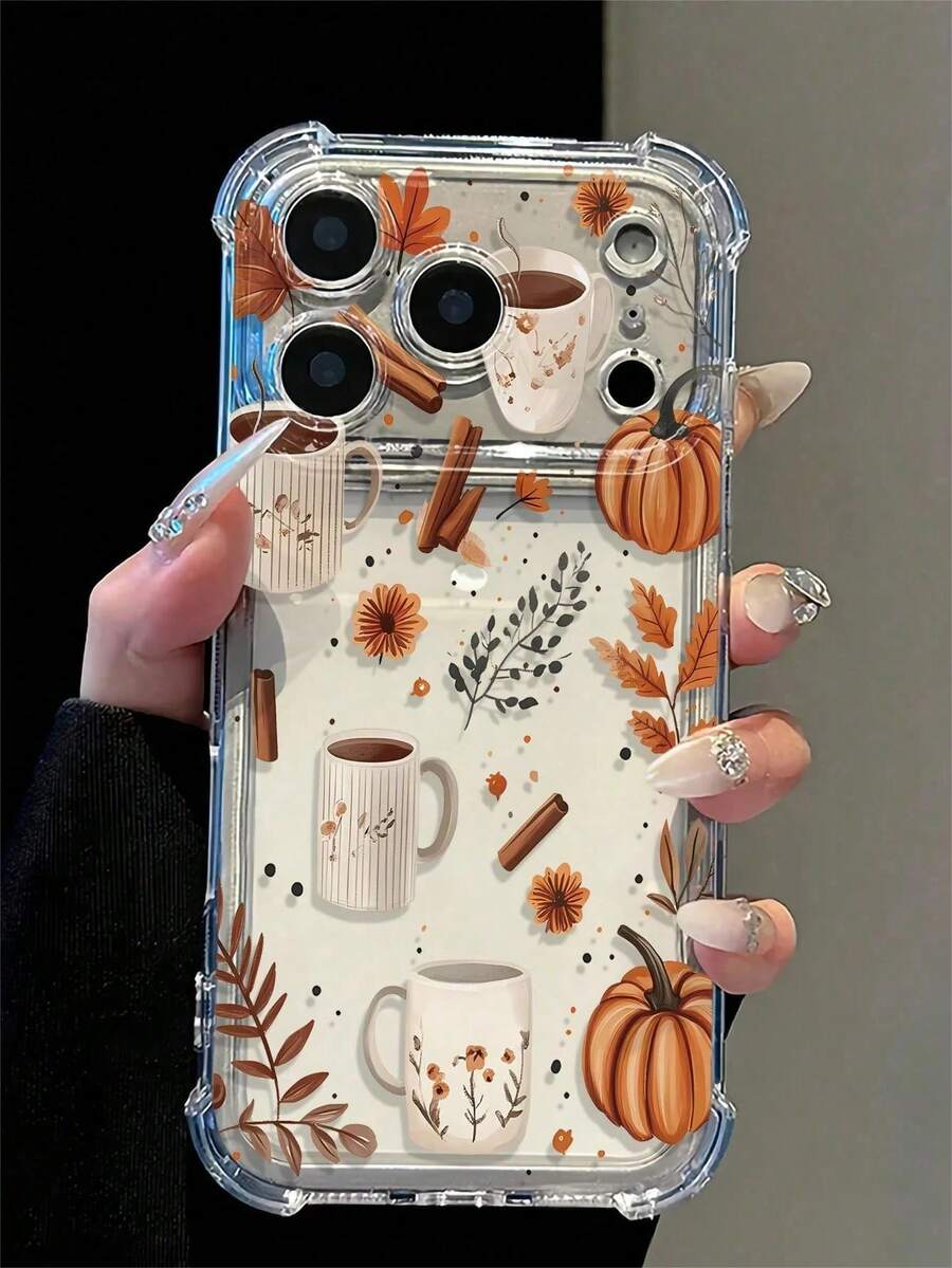 1pc Autumn Coffee Pumpkin Pattern, Four-Corner Anti-Drop Space Phone ...