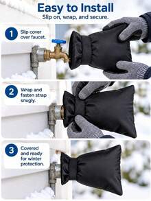 1pc Outdoor Faucet Cover, Thickened Anti-Freeze Insulation Cover, Winter Water Pipe Protector For Garden Faucet, Cold Weather Frost Protection, Water Resistant Oxford Cloth, Reusable, Hook And Loop Strap, Easy To Install, Suitable For Yard And Patio - A - View 6