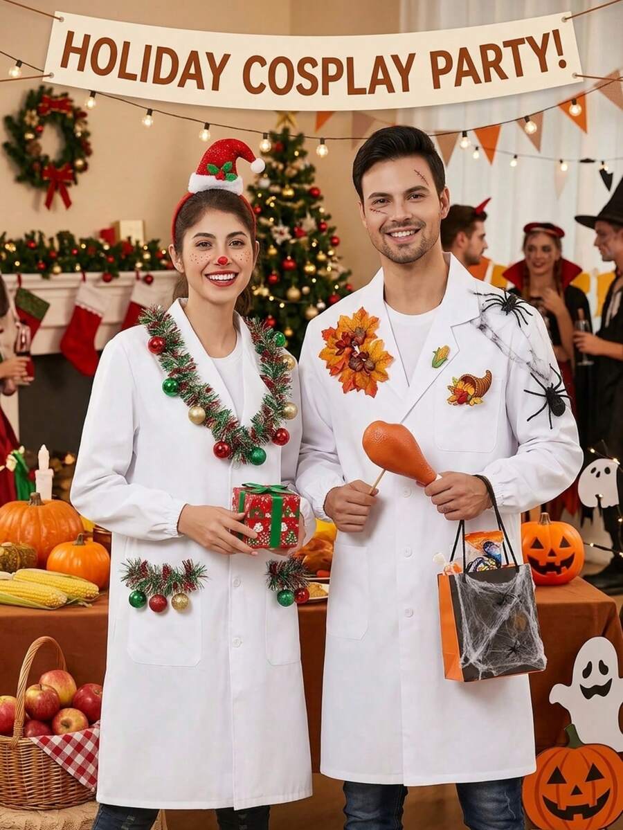 1pc Custom Fitted Lab Workwear, Professional Polyester Long Sleeve Doctor/Nurse Work Jacket, White Pharmacy Lab Coat - White - View 1
