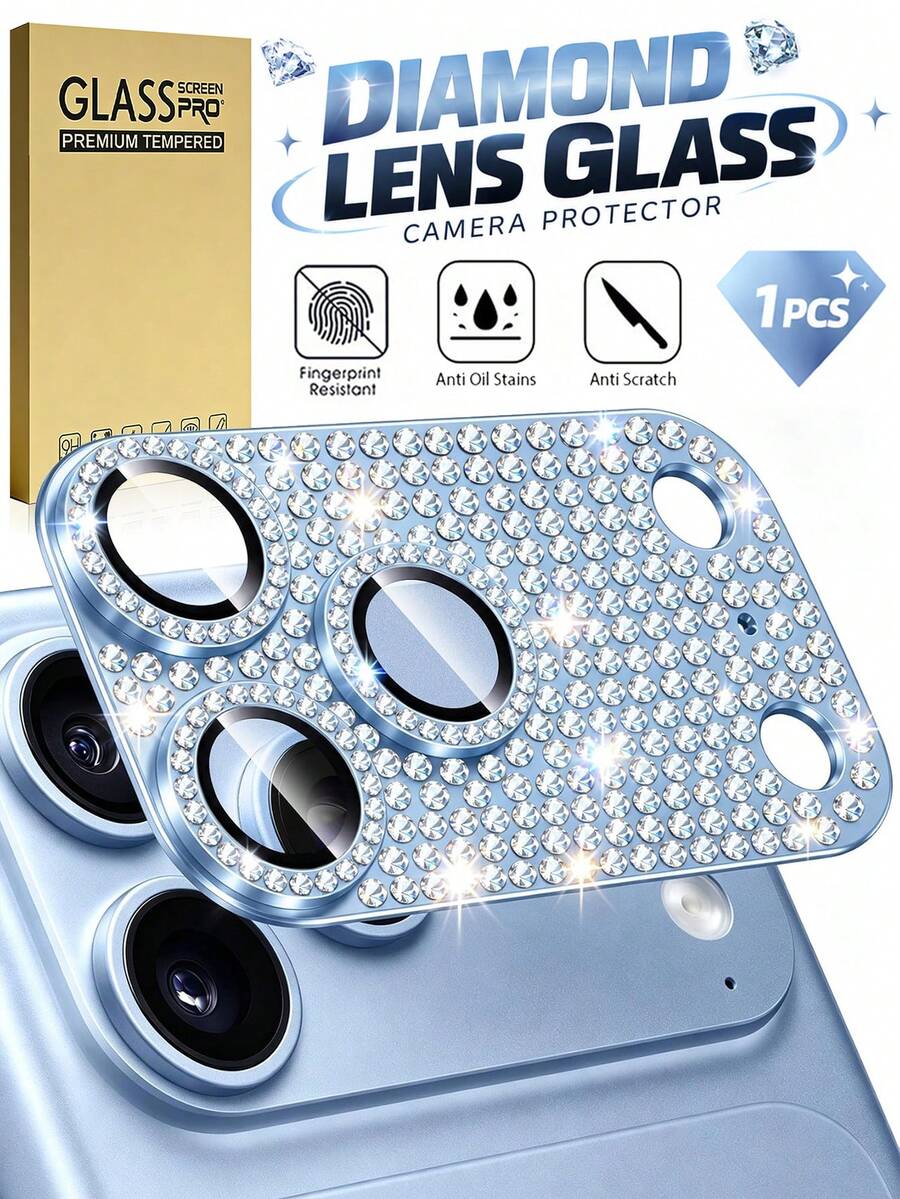 1-Pack [2026 New] Blue Rhinestone Camera Lens Protector Compatible With ...