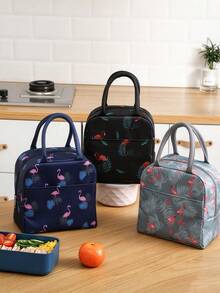 1 Red-Crowned Crane Pattern Portable Lunch Bag, Reusable, Leak-Proof, Cute Design, Stain-Resistant, With Side Water Bottle Storage Pocket Thermal Insulation, Large Capacity Tote Bag, Suitable For Travel, Work, Picnic, Beach, And Other Occasions. - Baby Blue - View 2
