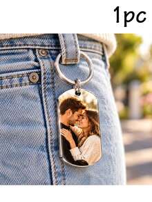 Custom Double Sided Photo Dog Tag Keychain, Personalized Couple Picture Key Chain, Chic Bag Charm, Customized Keychains, Customizable Christmas Gift - Style a - View 9